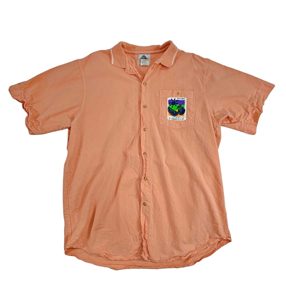 Vintage 80's 90's Bye-Bye St. Maarten N.A. Peach Button Down SS Shirt